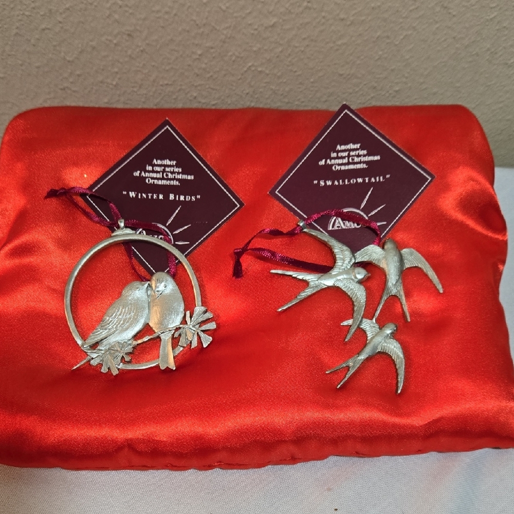 AMOS Pewter 1982 Winter Birds And 1985 Swalowtail Ornaments